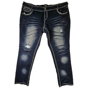 Almost Famous Women's Distressed Bootcut Jeans Sz 22 Med Wash Deco Pockets